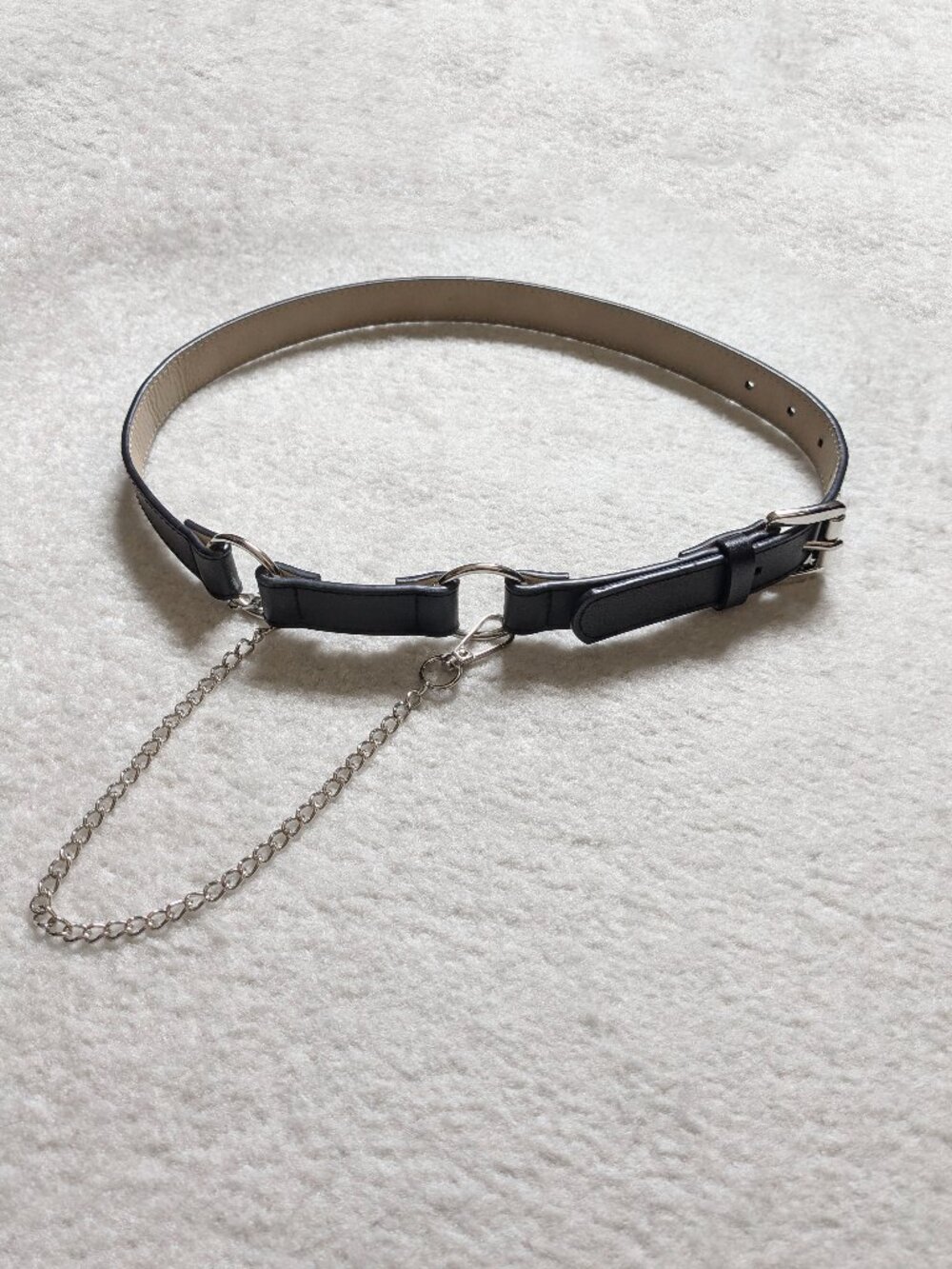 Black Faux Leather O-Ring and Removable Chain Belt - Goth Punk, Dark Minimalist